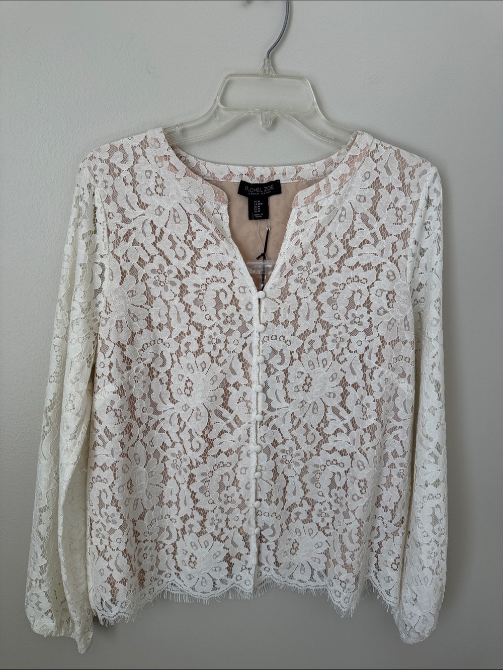 Rachel Zoe Cream Floral Lace Button-Up Blouse